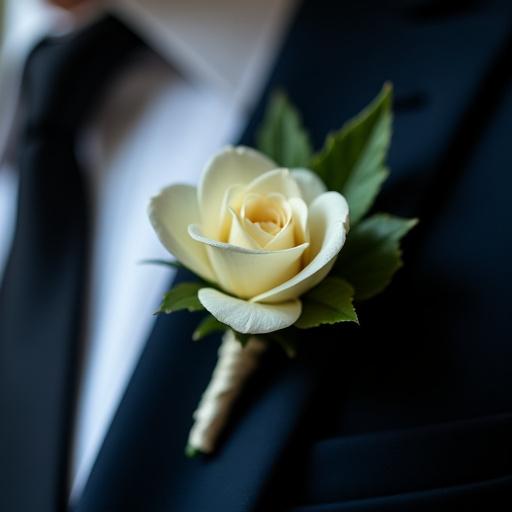 Dettaglio di un fiore all'occhiello per lo sposo.